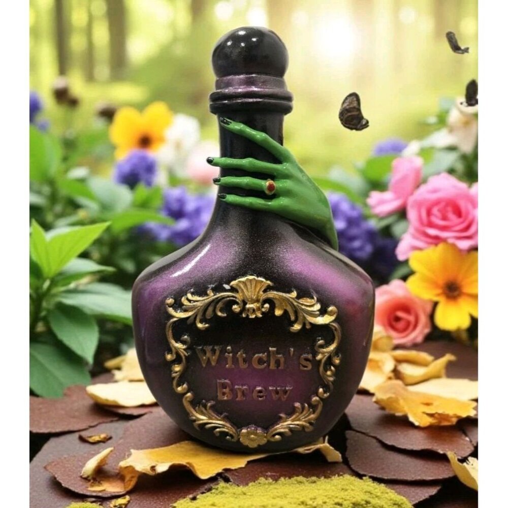 New Purple / Black Resin Witch Hand Venom Potion Bottle Halloween Room Decor